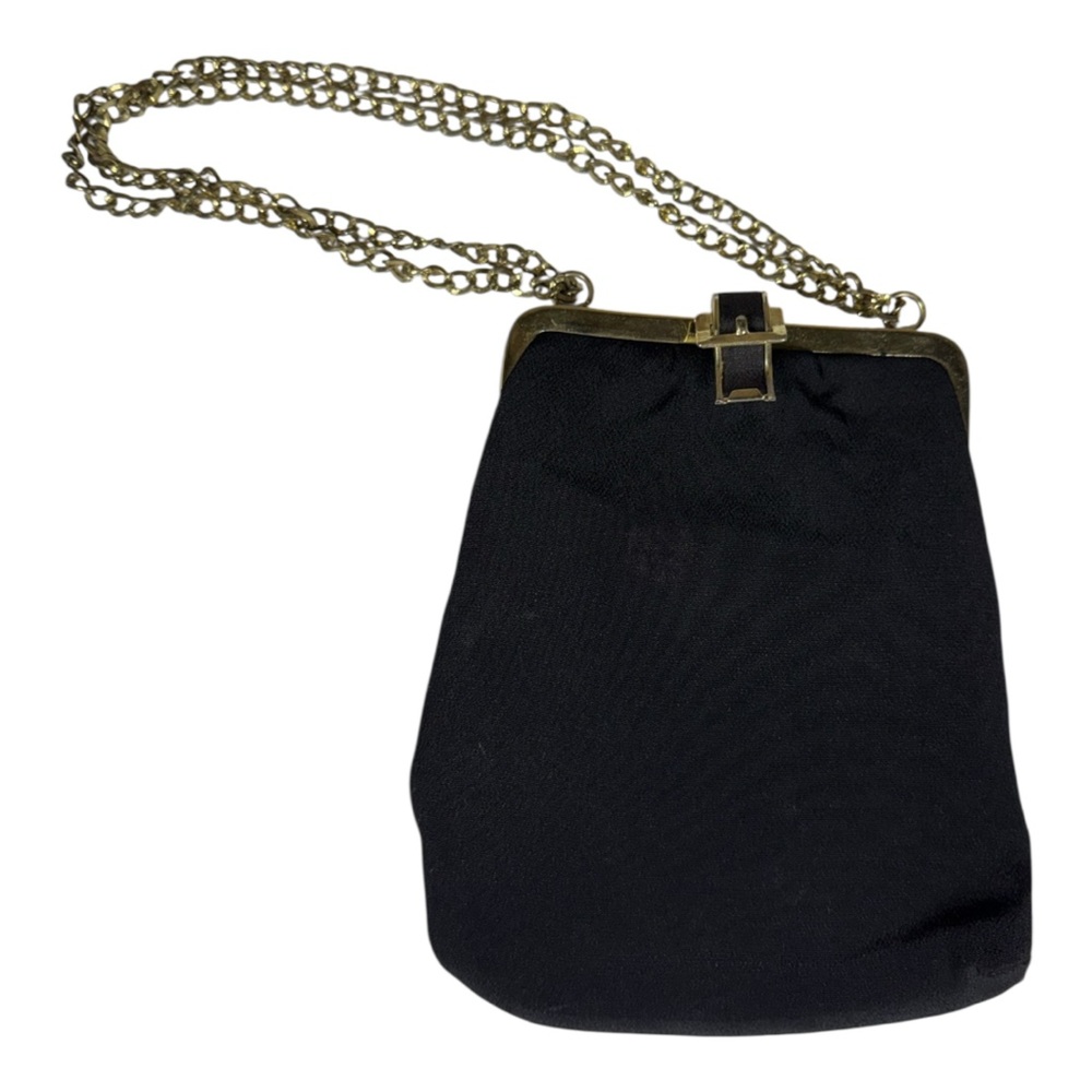 Vintage Black Evening Clutch with Gold Chain